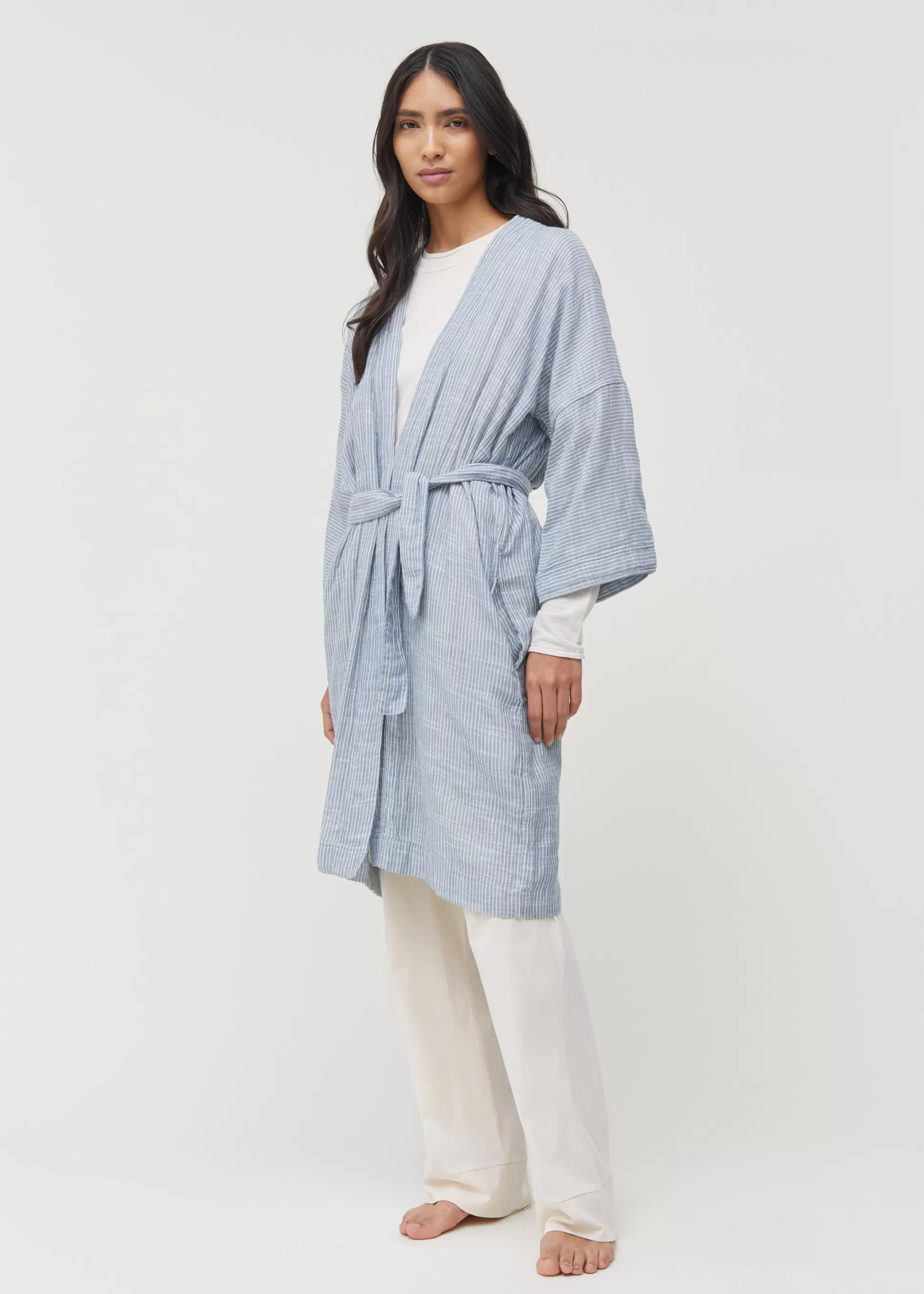 aiayu Badekåber<Bathrobe striped Indigo