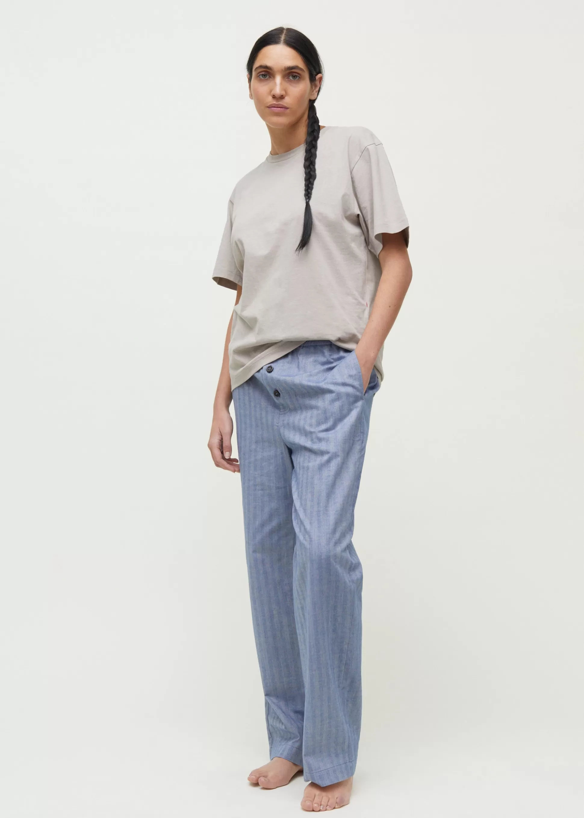 aiayu Bukser<Casual pant herringbone Mix Dust Blue