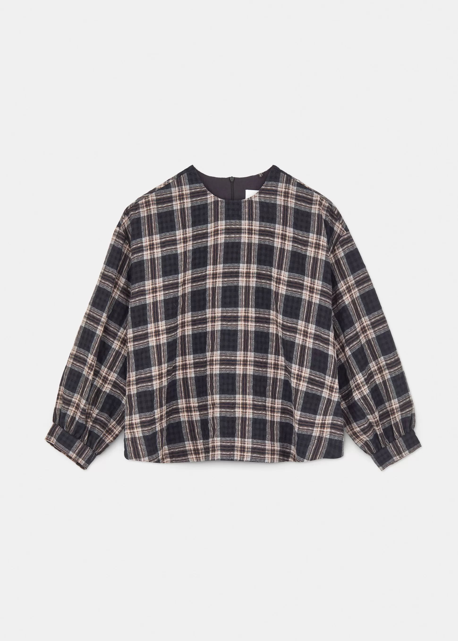 aiayu Bluser<Glenn checked wool blouse Mix Black