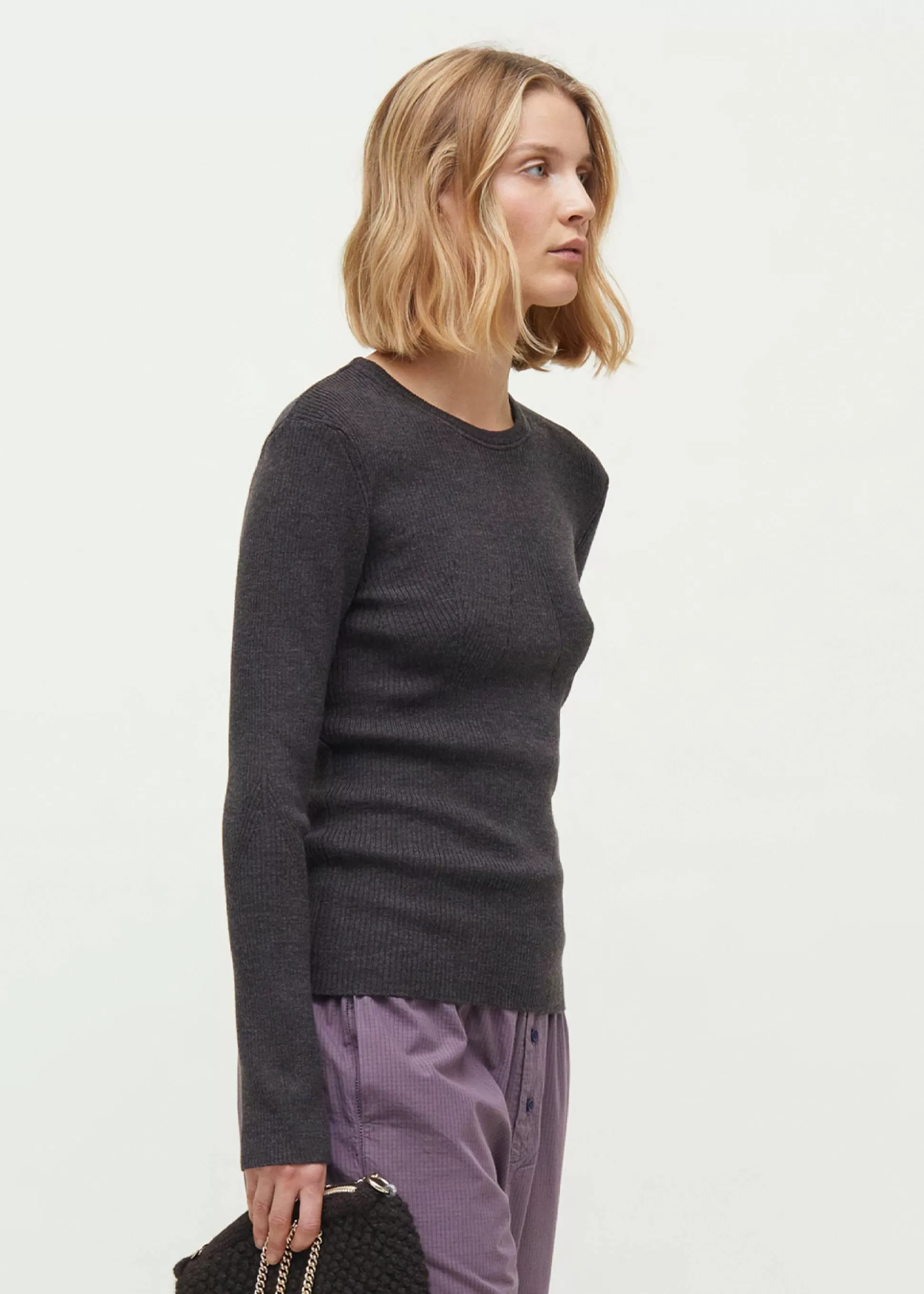 aiayu Bluser<Ily merino wool blouse Dark Brown Melange