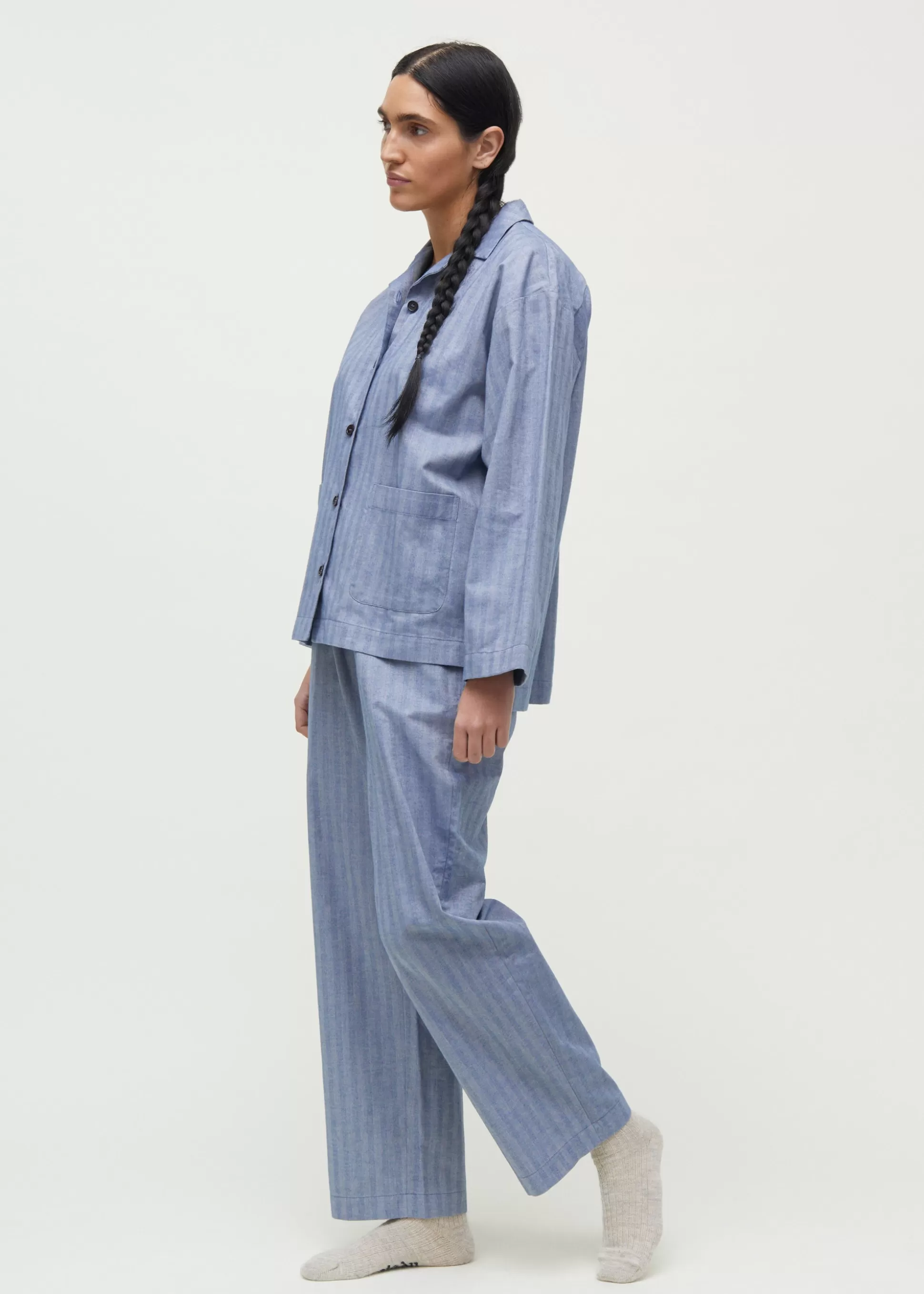 aiayu Skjorter<Pyjamas shirt herringbone Mix Dust Blue
