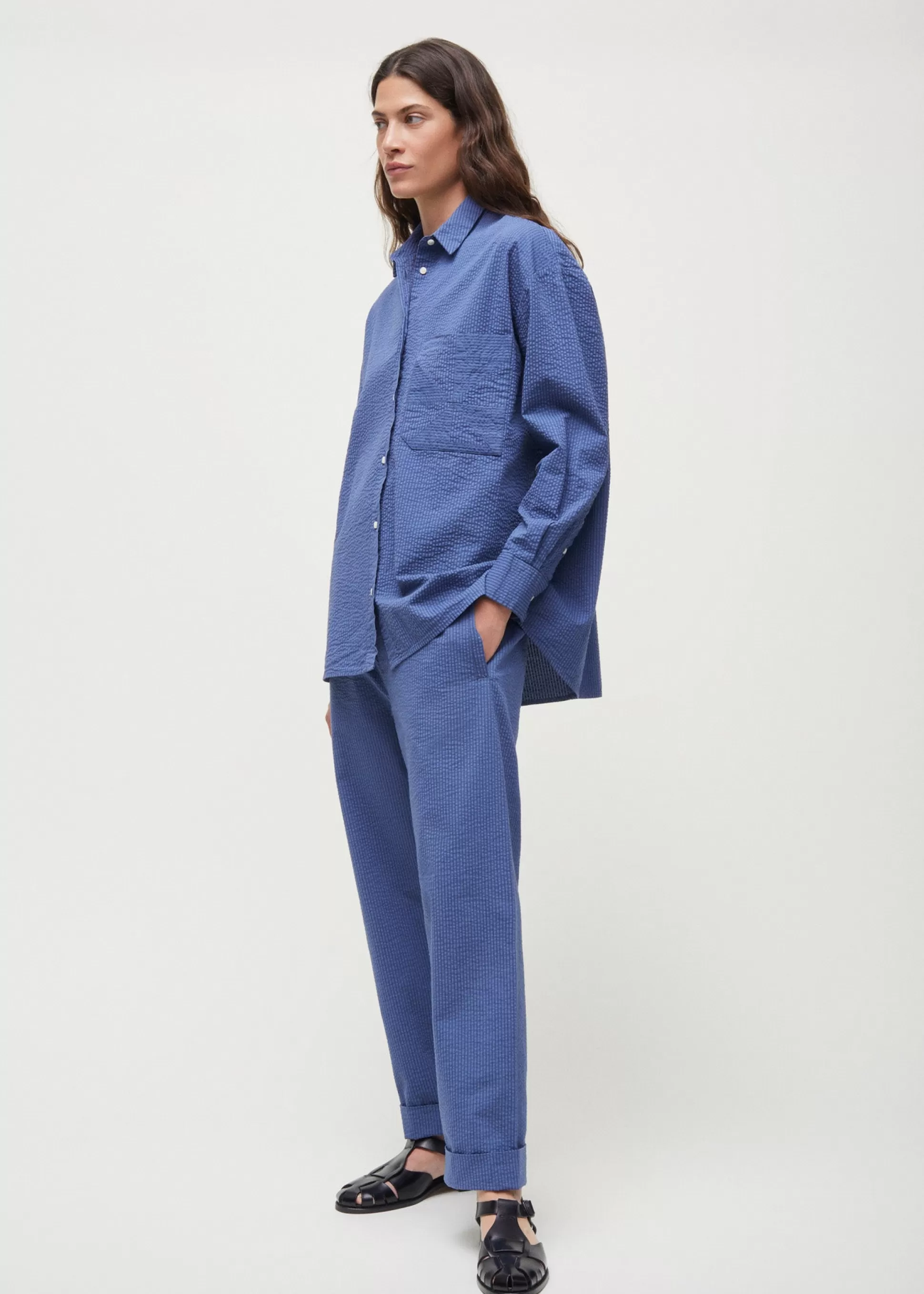 aiayu Skjorter<Shirt japan seersucker Mix True Blue