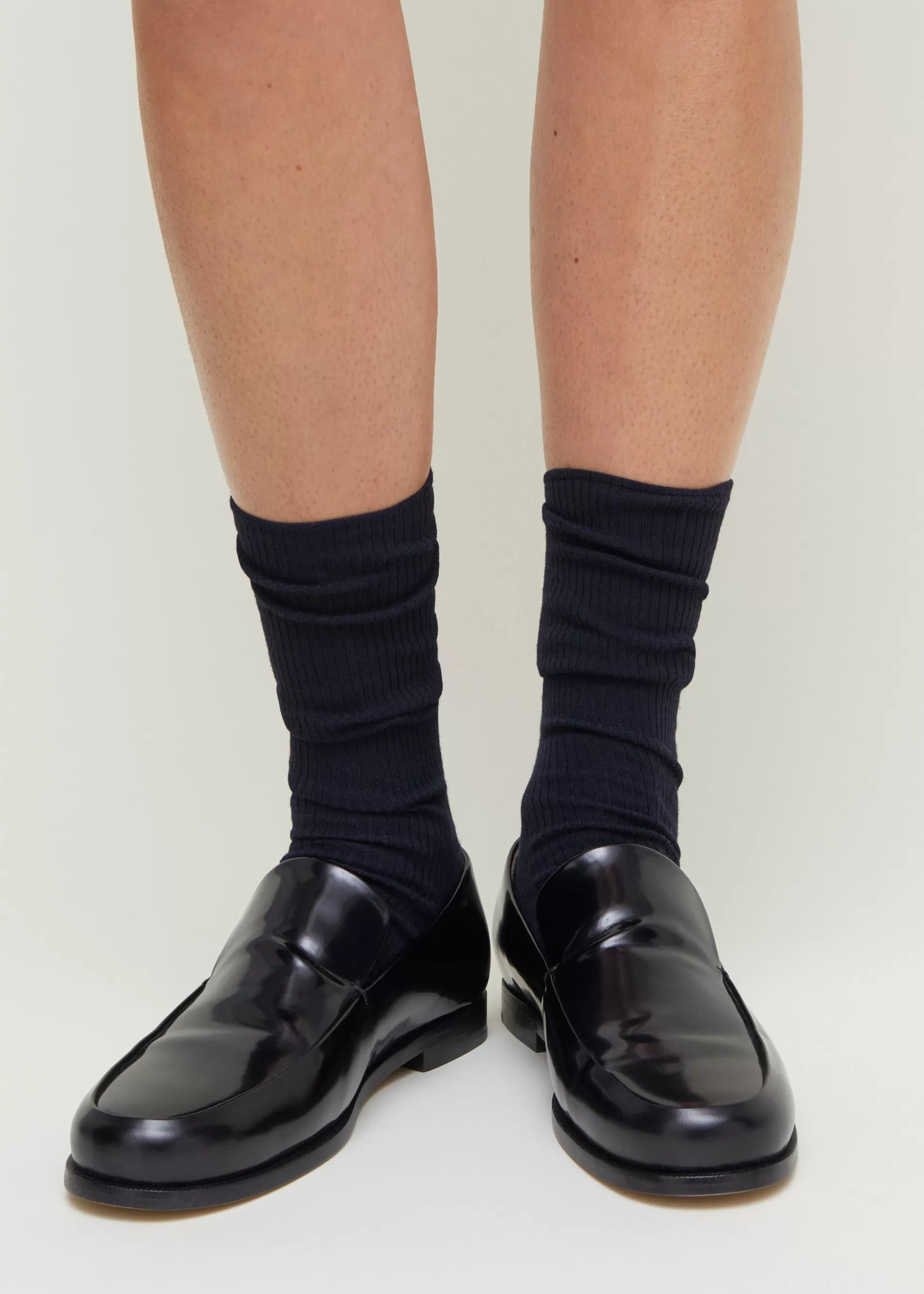 aiayu Strømper<Wool rib socks Navy